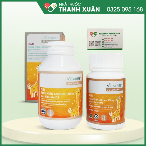 Vitatree Kids Milky calcium 330mg plus Vitamin D3 - Bổ sung canxi, vitamin D3 cho cơ thể